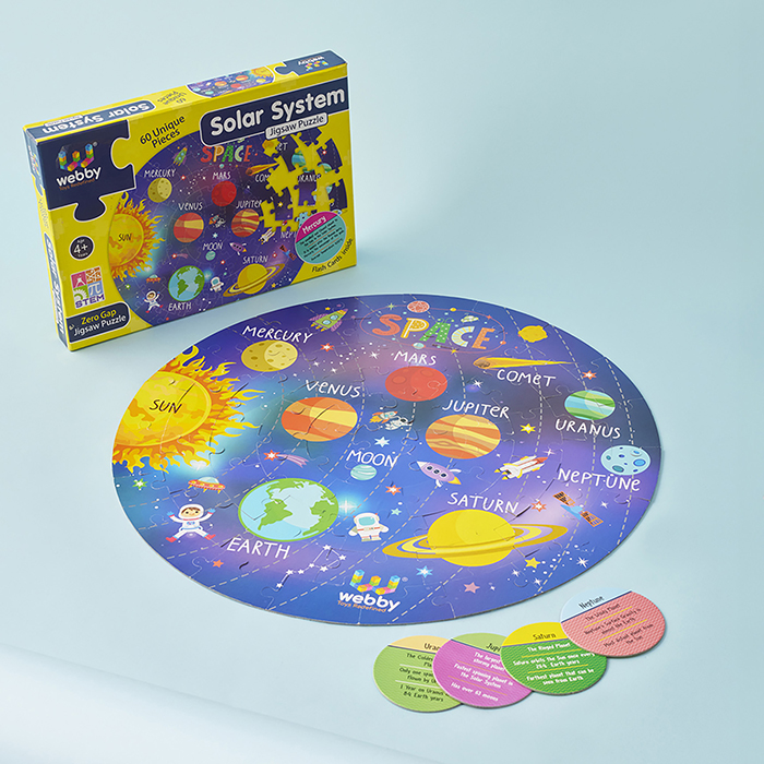 Amazing Outer Space Solar System 60 Pieces Jigsaw Floor Puzzle with 4 Double Sided Flashcards