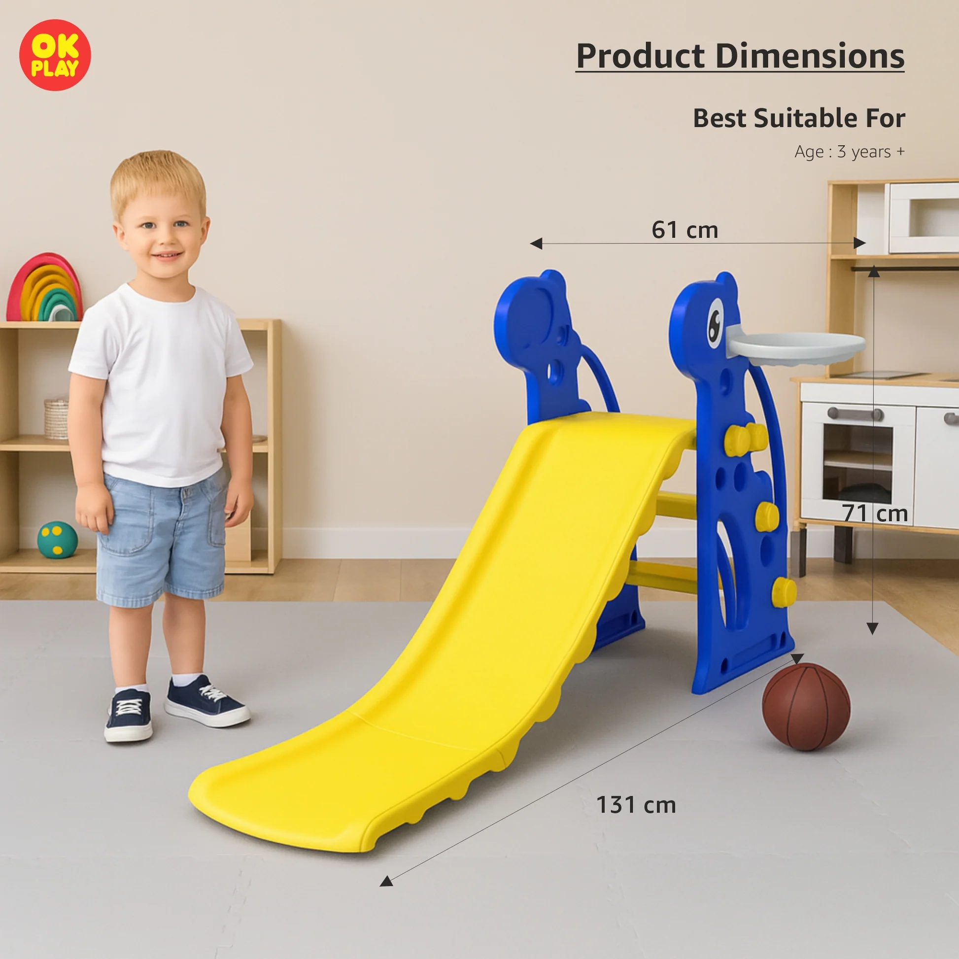 Giraffe Slide with Basketball Ring