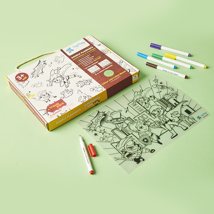 PepPlay Doodle Placemats Travel Set - Superheroes & Monster