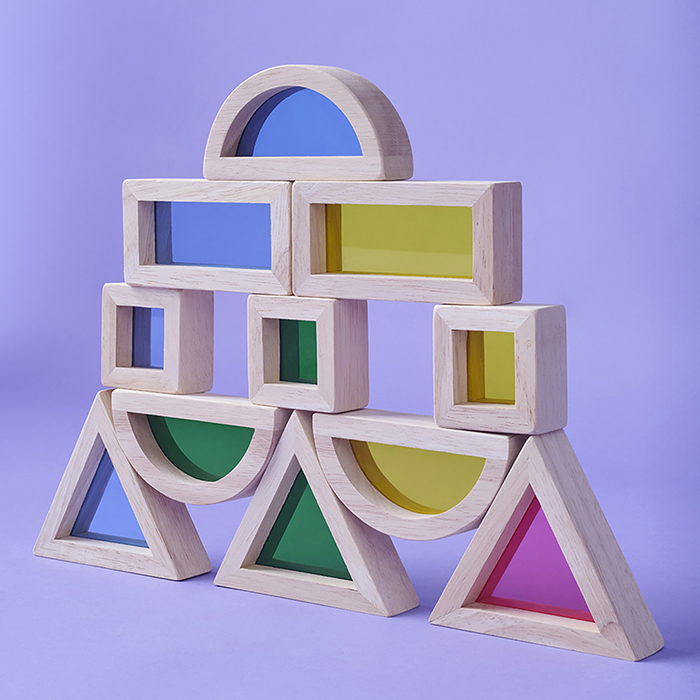 Wooden Rainbow Blocks | Acrylic Multicolor Geometrical Blocks Set for Kids image